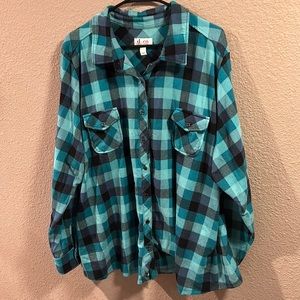 - Denim & Co Plaid Brushed Heavenly Jersey Button Front long Sleeved Top…